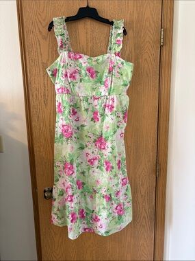 Torrid Pink and Light Green Floral Ruffle Strap Dress